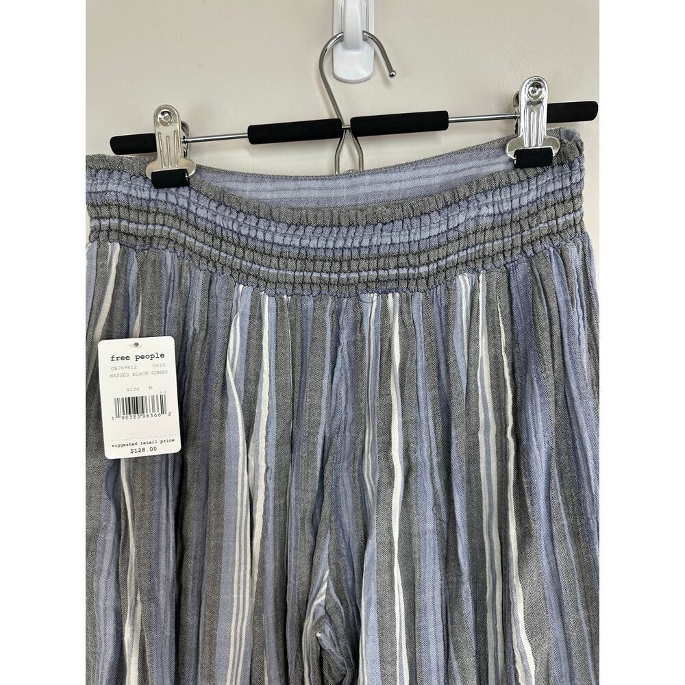 Free People Striped Wide Leg Cropped Pants in Gray and White - Picture 9 of 13